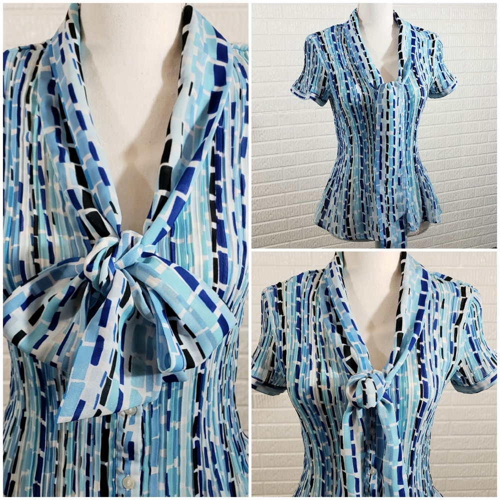 Worthington Blouse Short-sleeve Blue White Black